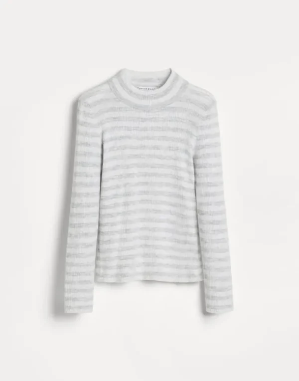 Striped sparkling cashmere rib knit lightweight sweater