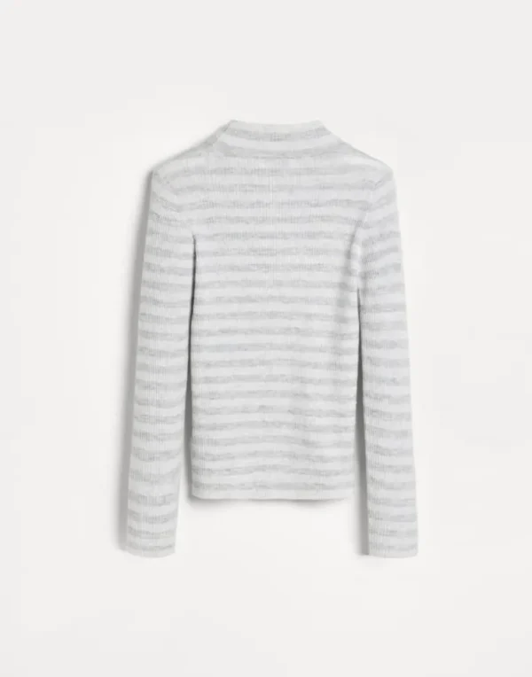 Striped sparkling cashmere rib knit lightweight sweater