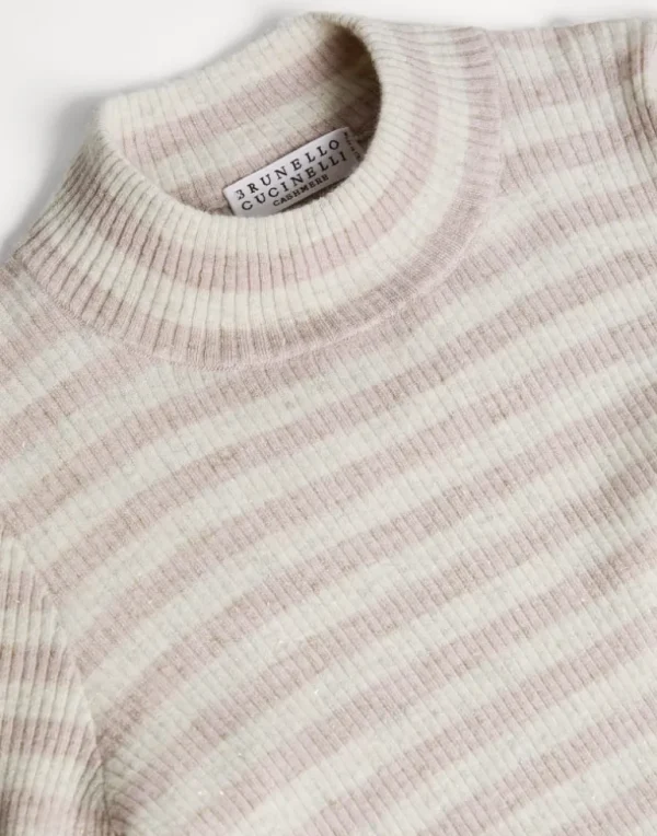 Striped sparkling cashmere rib knit lightweight sweater