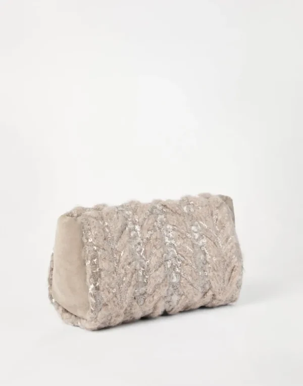 Suede and alpaca clutch bag with dazzling fern embroidery