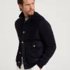 Suede and cashmere English rib knit outerwear jacket