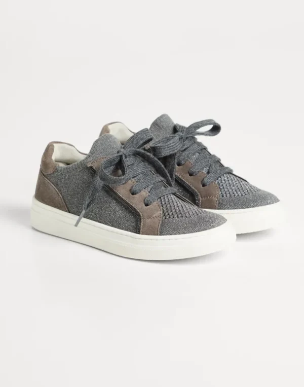 Suede and cotton knit sneakers with monili