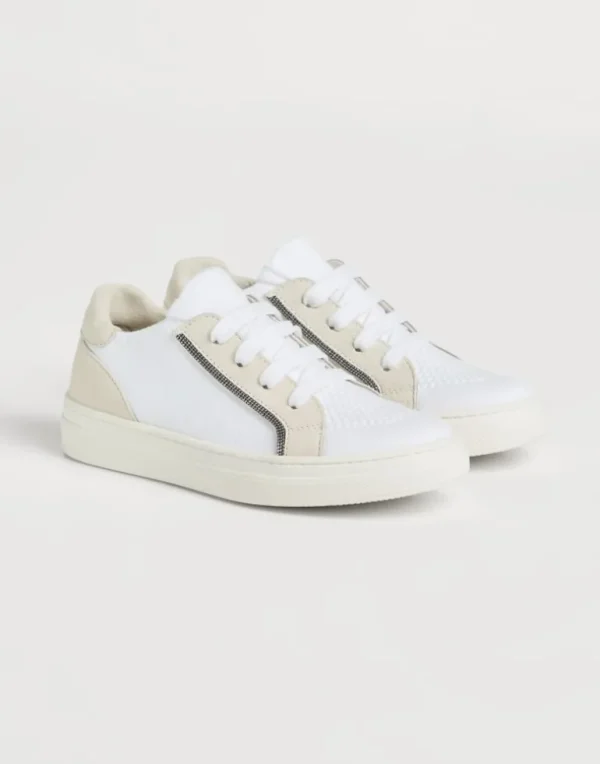 Suede and cotton knit sneakers with monili