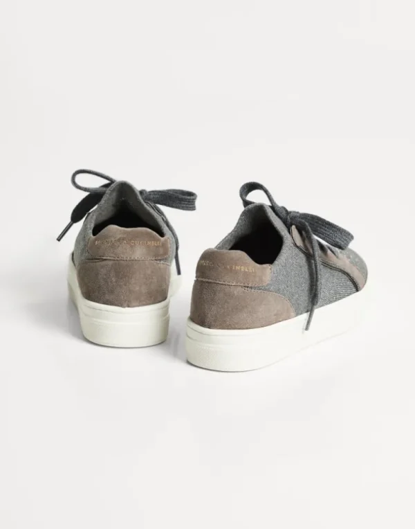 Suede and cotton knit sneakers with monili