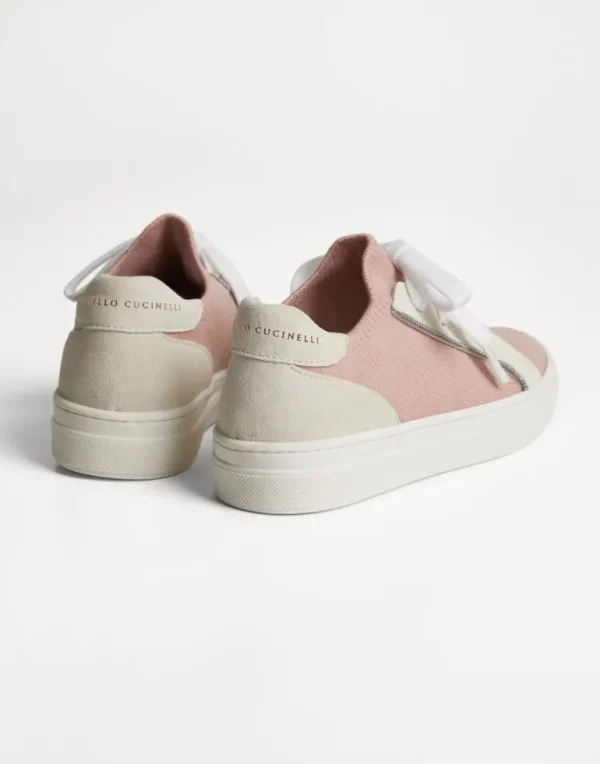 Suede and cotton knit sneakers with monili