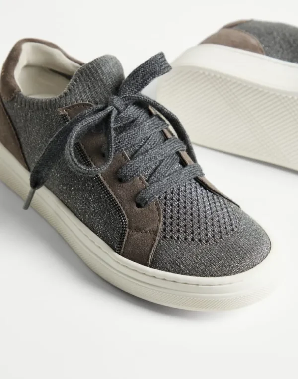 Suede and cotton knit sneakers with monili