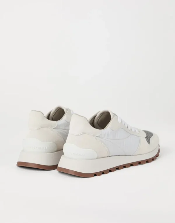 Suede and techno fabric runners with precious toe