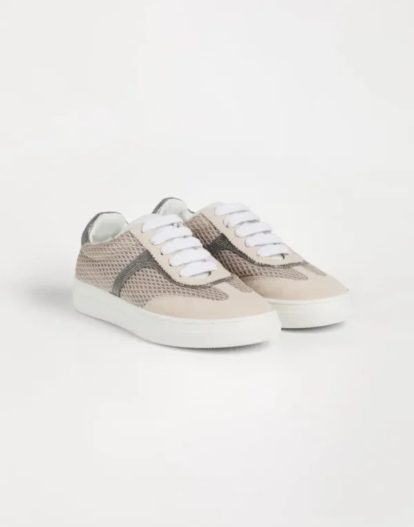 Suede and techno net sneakers with monili