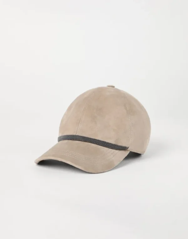 Suede baseball cap with shiny trim