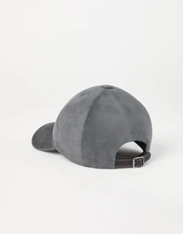 Suede baseball cap with shiny trim