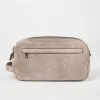 Suede beauty case with double zipper