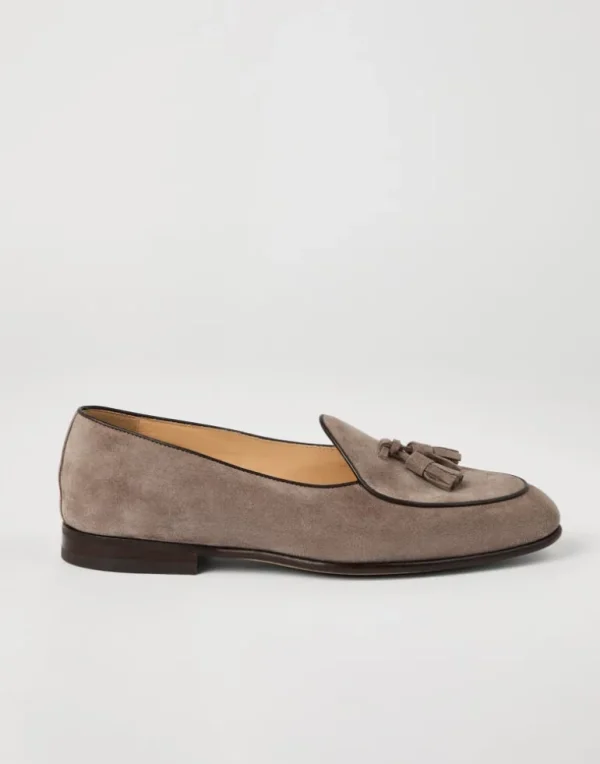 Suede Belgian loafer with tassels