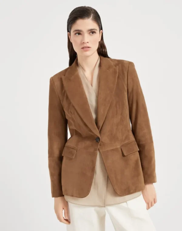 Suede blazer with monili