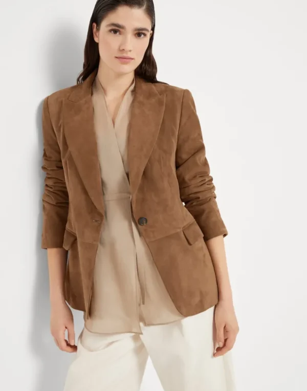 Suede blazer with monili