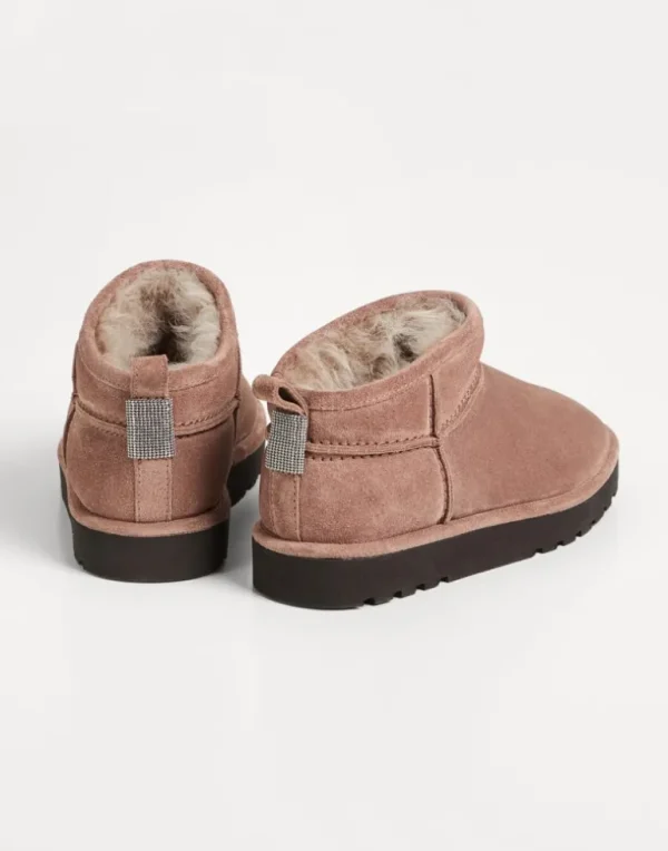 Suede boots with shearling lining and monili