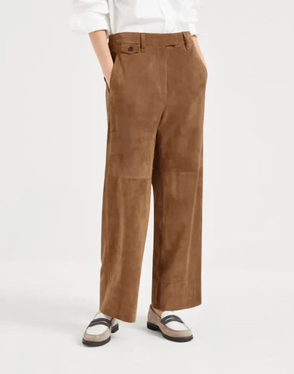 Suede cropped chino trousers