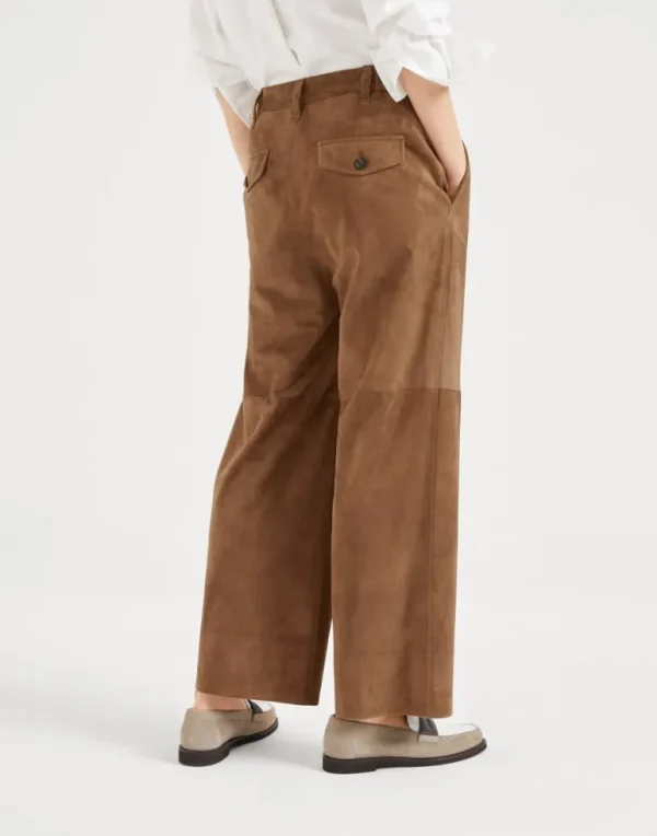 Suede cropped chino trousers