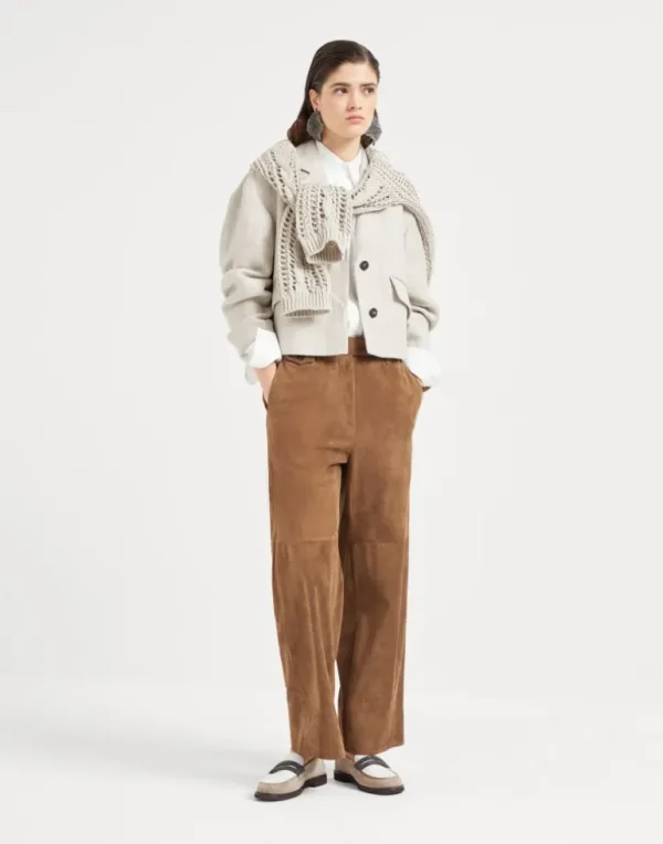 Suede cropped chino trousers