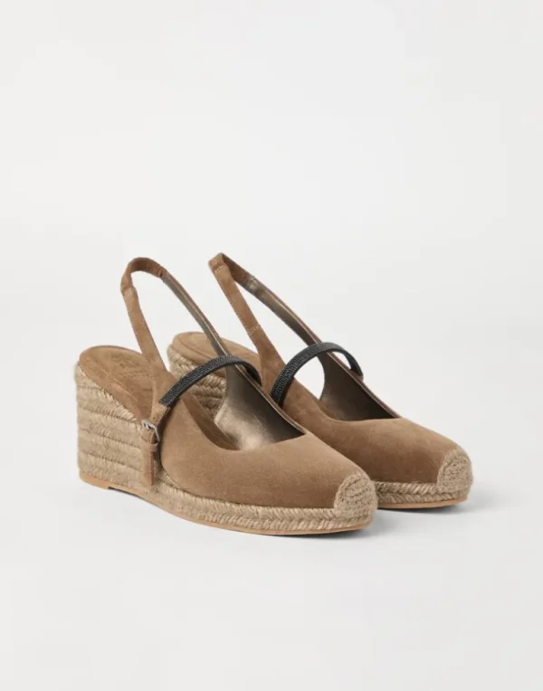 Suede espadrille wedges with precious strap