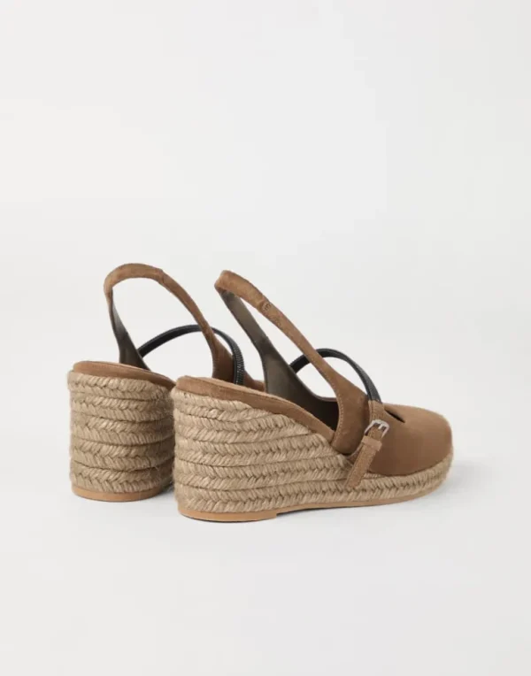 Suede espadrille wedges with precious strap