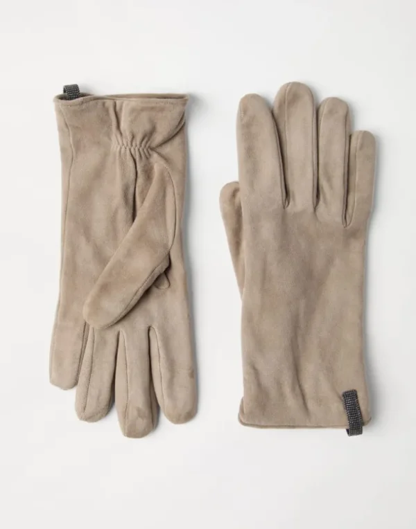 Suede gloves with monili