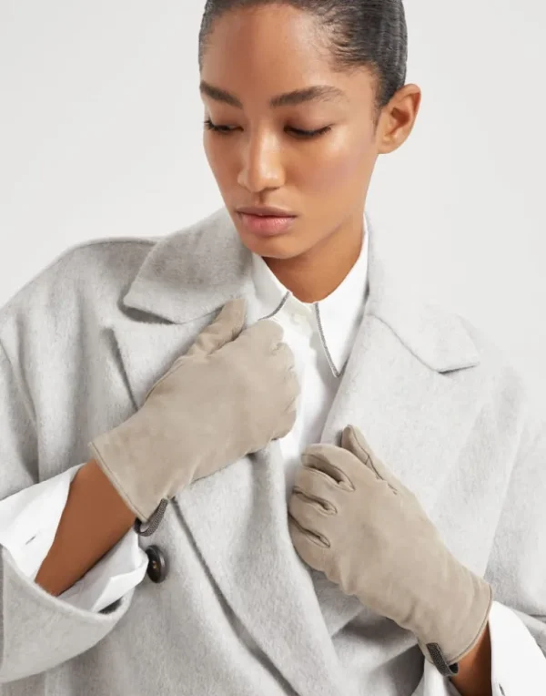 Suede gloves with monili