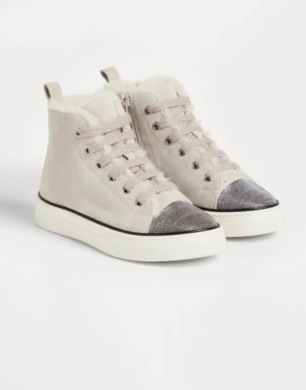 Suede high top sneakers with shearling lining and monili