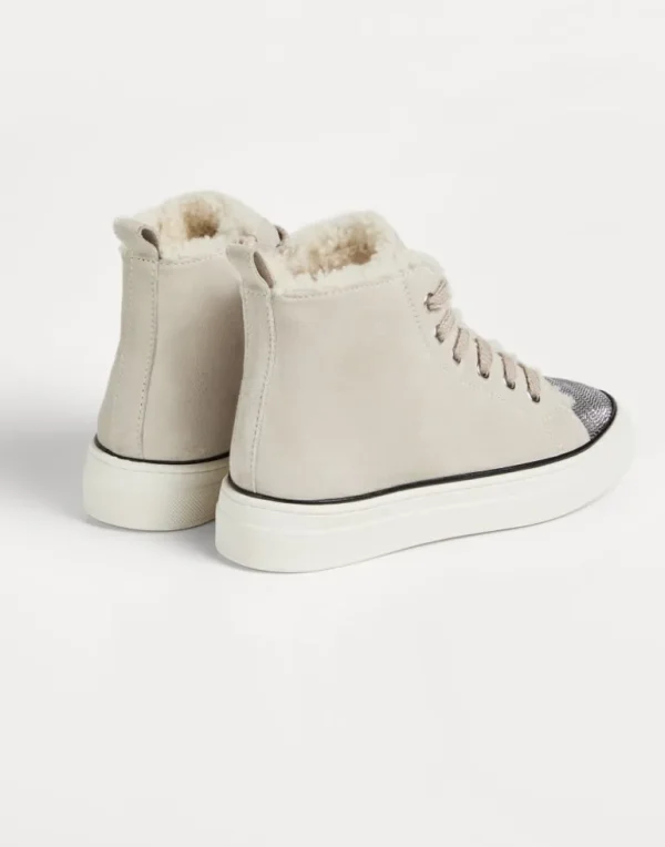 Suede high top sneakers with shearling lining and monili