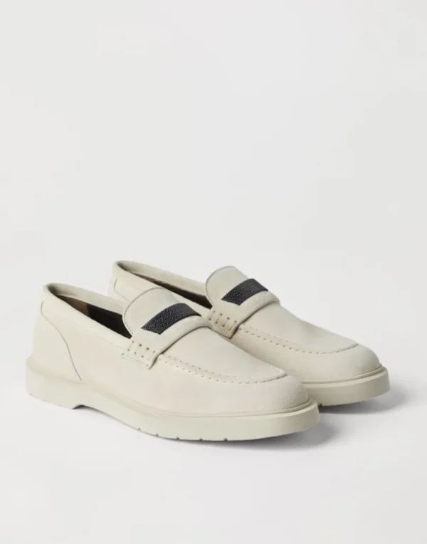 Suede penny loafer with monili