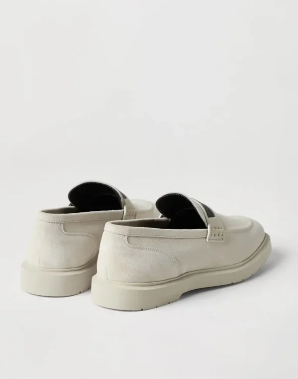 Suede penny loafer with monili