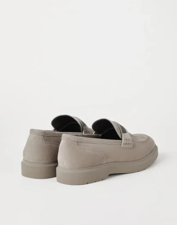 Suede penny loafers with monili