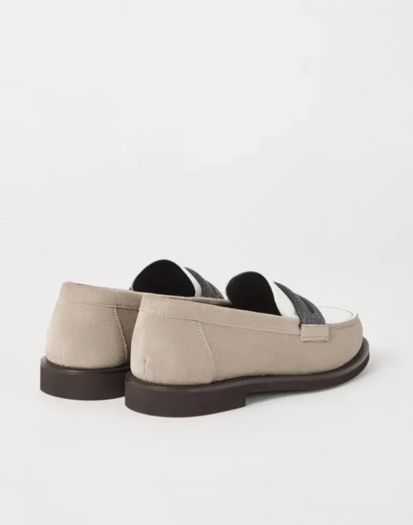 Suede penny loafers with precious clamp