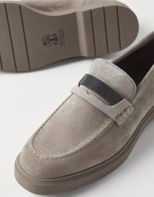 Suede penny loafers with monili