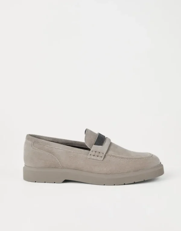 Suede penny loafers with monili