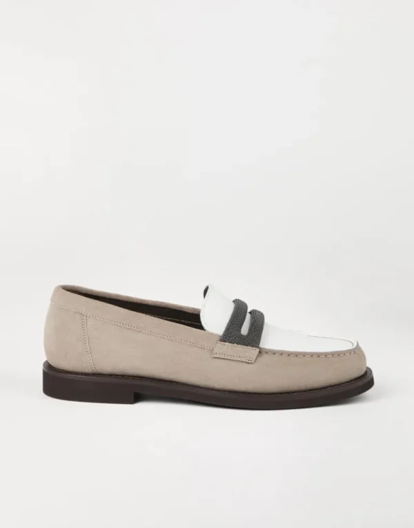 Suede penny loafers with precious clamp