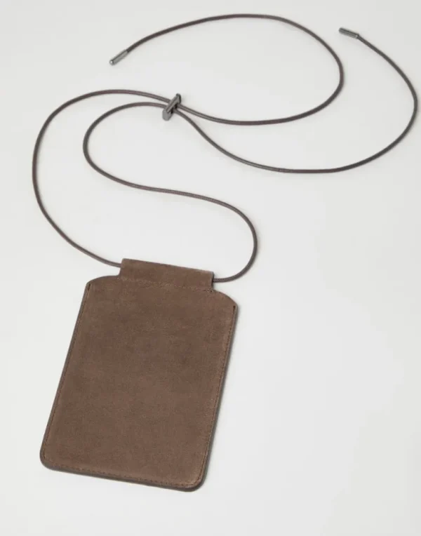 Suede phone bag with shiny trim