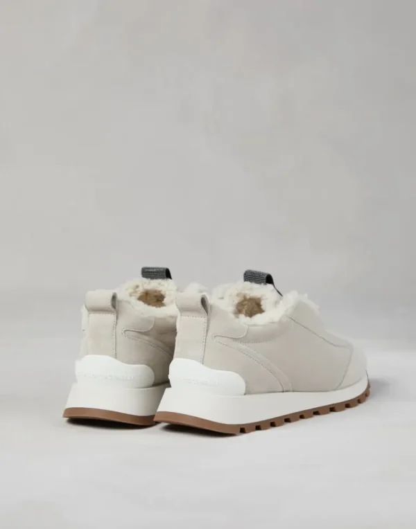 Suede runners with shearling lining and precious detail