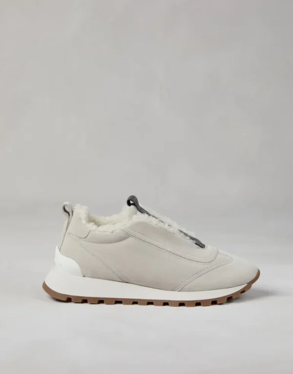 Suede runners with shearling lining and precious detail