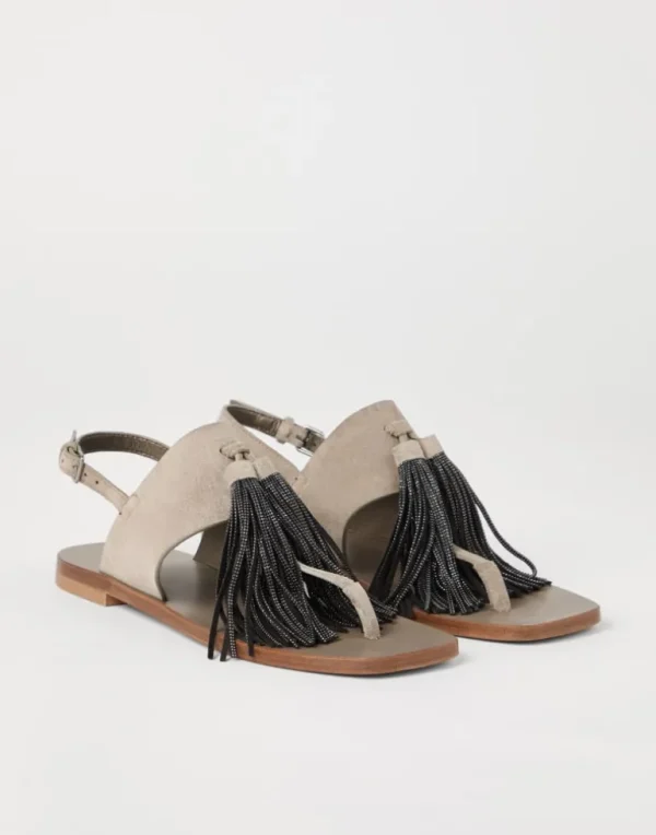 Suede sandals with precious tassels