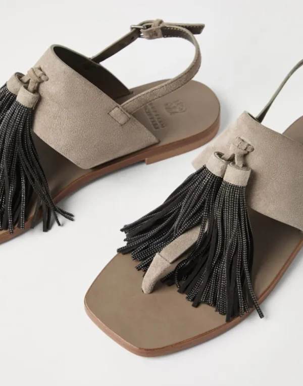 Suede sandals with precious tassels