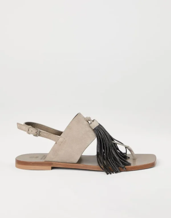 Suede sandals with precious tassels