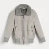 Suede shearling bomber jacket