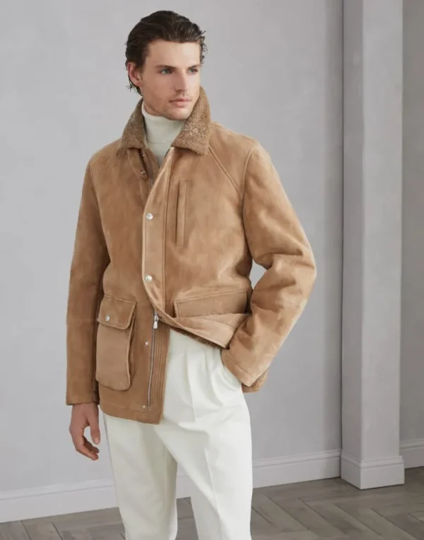 Suede shearling field jacket