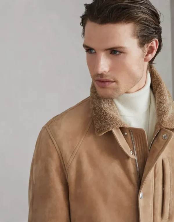 Suede shearling field jacket