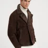 Suede shearling one-and-a-half breasted outerwear jacket