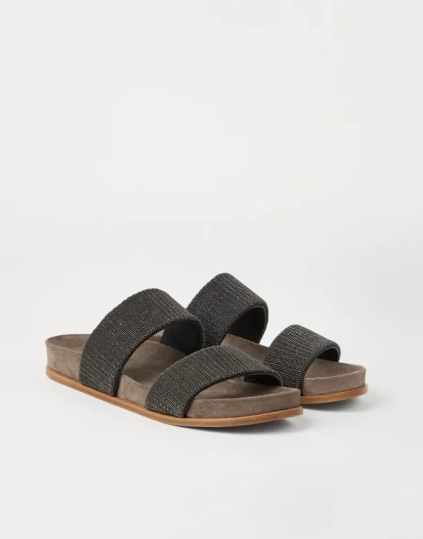 Suede slides with precious straps