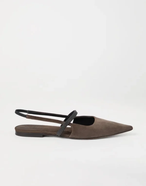 Suede slingback flats with shiny strap