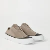 Suede slip-on sneakers with precious toe