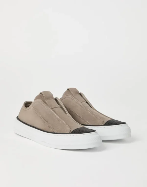 Suede slip-on sneakers with precious toe