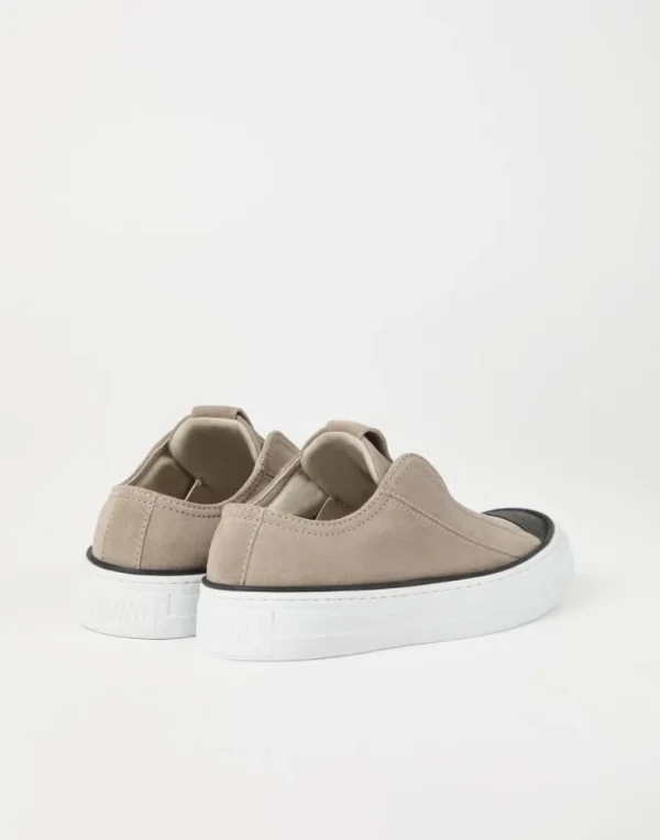 Suede slip-on sneakers with precious toe